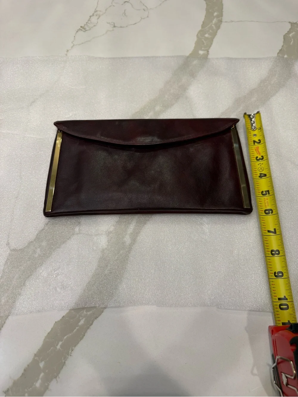Susan Gail Woman’s  Envelope Clutch - Dark Burgundy W/ Gold Trim Genuine Leather